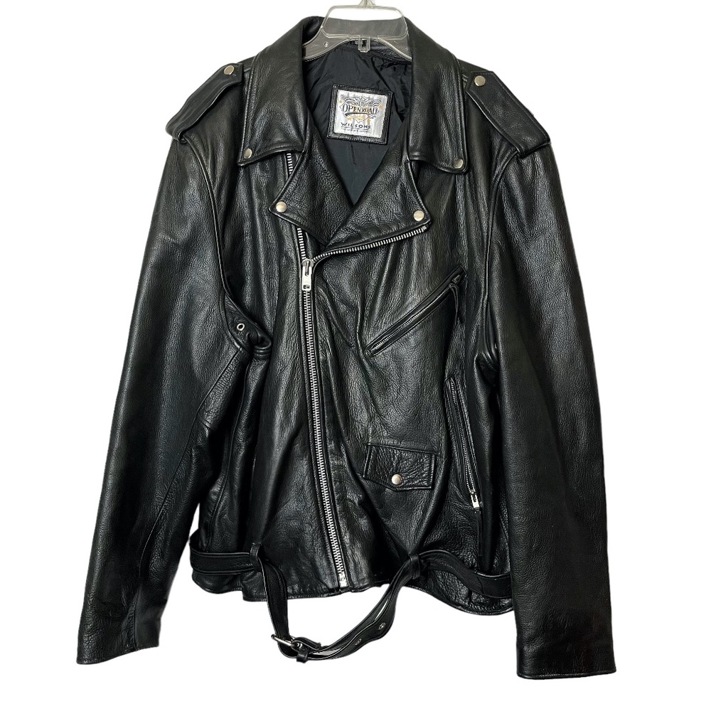 WILSONS OPEN ROAD Genuine Leather Moto Vintage BIKER Jacket & Belt Coat XXL 2XL